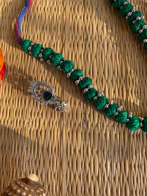 Oxidised Green Krishan Bansuri Necklace